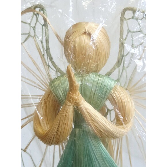 Abaca Flat Angel Praying Ornament Blue Natural Fiber Handcrafted Philippines 9" - Picture 2 of 9